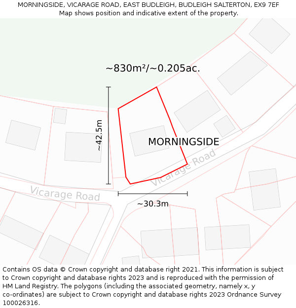 MORNINGSIDE, VICARAGE ROAD, EAST BUDLEIGH, BUDLEIGH SALTERTON, EX9 7EF: Plot and title map
