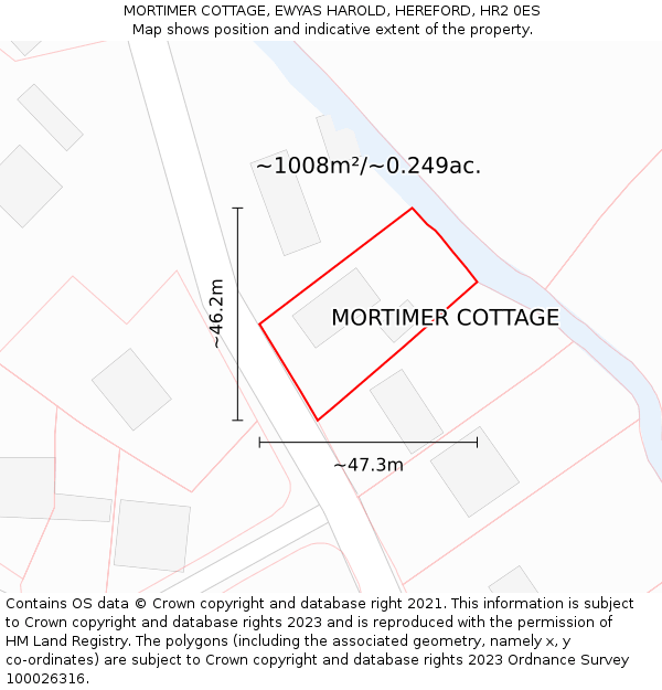 MORTIMER COTTAGE, EWYAS HAROLD, HEREFORD, HR2 0ES: Plot and title map