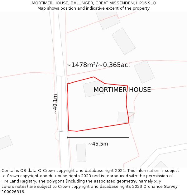 MORTIMER HOUSE, BALLINGER, GREAT MISSENDEN, HP16 9LQ: Plot and title map