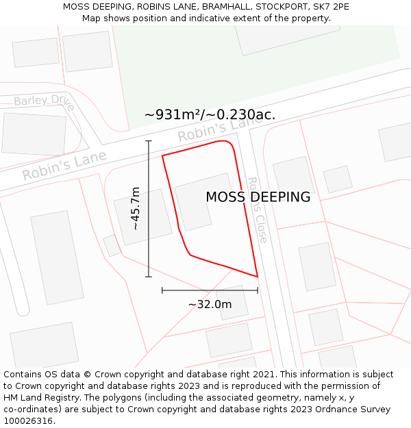 MOSS DEEPING, ROBINS LANE, BRAMHALL, STOCKPORT, SK7 2PE: Plot and title map