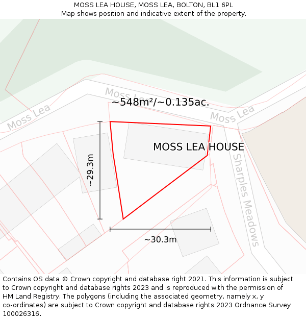 MOSS LEA HOUSE, MOSS LEA, BOLTON, BL1 6PL: Plot and title map