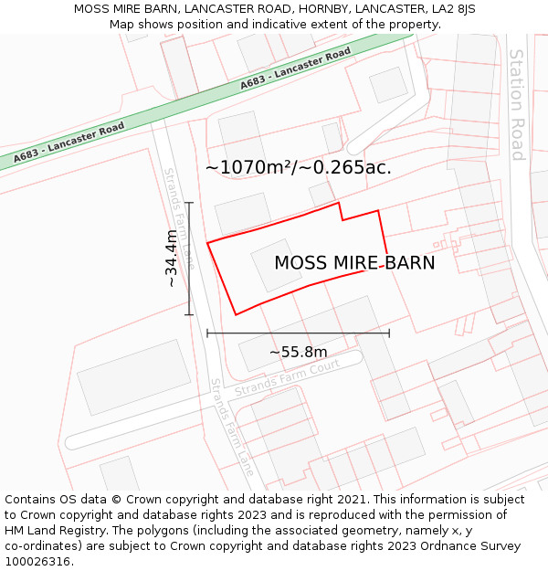 MOSS MIRE BARN, LANCASTER ROAD, HORNBY, LANCASTER, LA2 8JS: Plot and title map