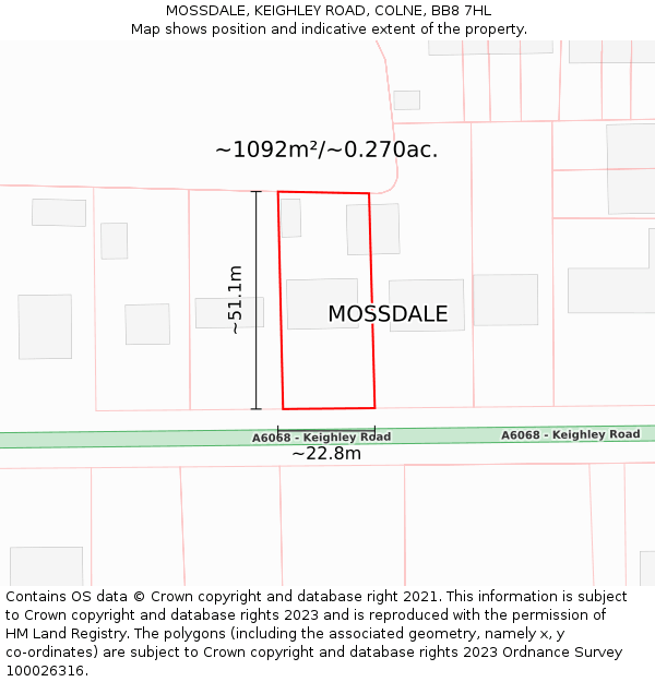 MOSSDALE, KEIGHLEY ROAD, COLNE, BB8 7HL: Plot and title map