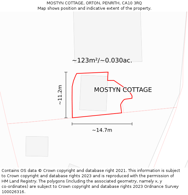 MOSTYN COTTAGE, ORTON, PENRITH, CA10 3RQ: Plot and title map