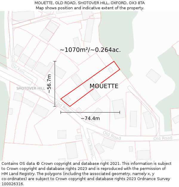 MOUETTE, OLD ROAD, SHOTOVER HILL, OXFORD, OX3 8TA: Plot and title map