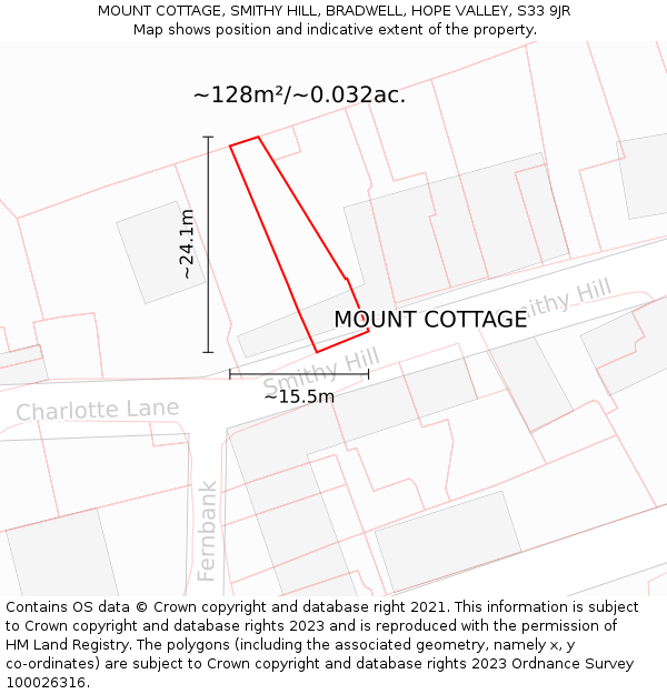 MOUNT COTTAGE, SMITHY HILL, BRADWELL, HOPE VALLEY, S33 9JR: Plot and title map