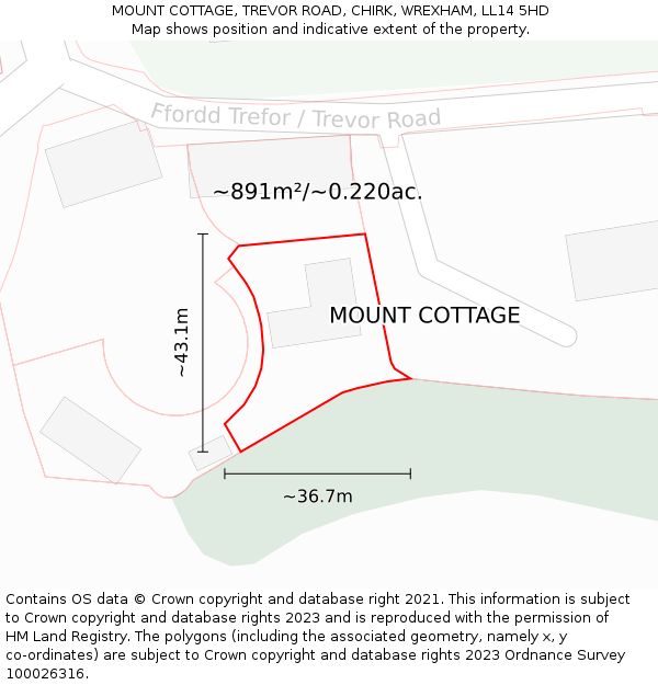 MOUNT COTTAGE, TREVOR ROAD, CHIRK, WREXHAM, LL14 5HD: Plot and title map