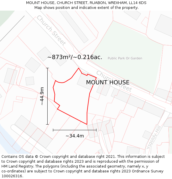 MOUNT HOUSE, CHURCH STREET, RUABON, WREXHAM, LL14 6DS: Plot and title map