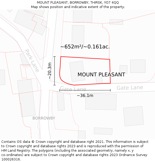 MOUNT PLEASANT, BORROWBY, THIRSK, YO7 4QQ: Plot and title map