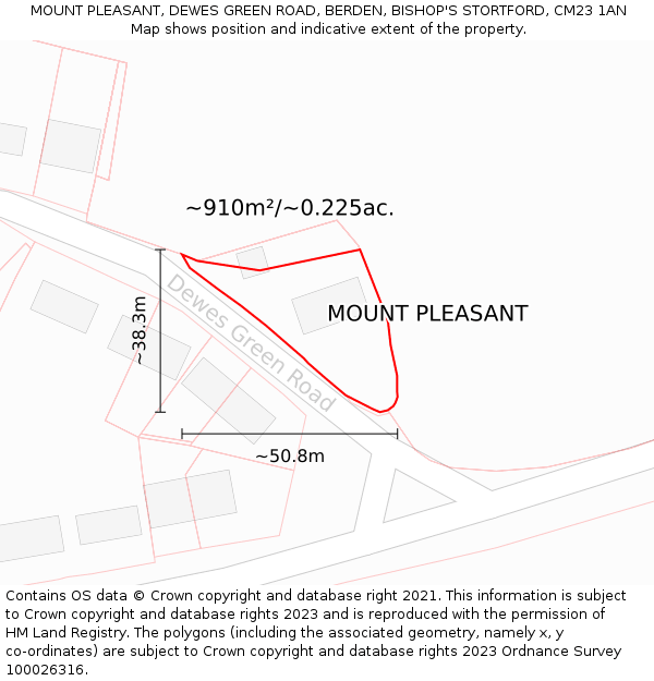 MOUNT PLEASANT, DEWES GREEN ROAD, BERDEN, BISHOP'S STORTFORD, CM23 1AN: Plot and title map