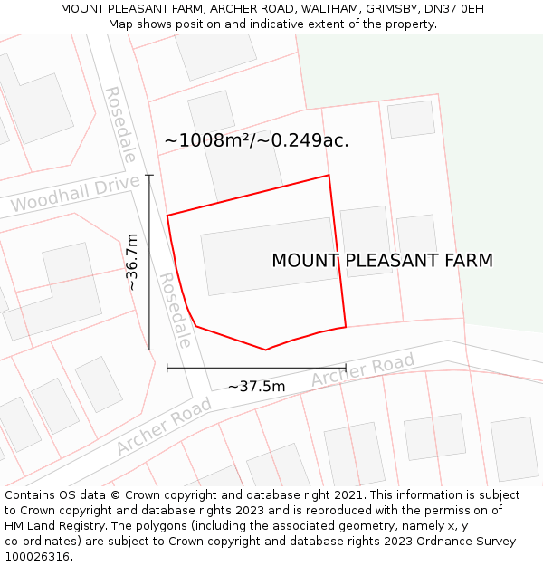 MOUNT PLEASANT FARM, ARCHER ROAD, WALTHAM, GRIMSBY, DN37 0EH: Plot and title map