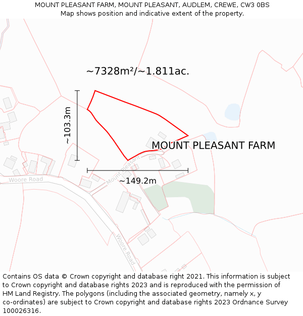 MOUNT PLEASANT FARM, MOUNT PLEASANT, AUDLEM, CREWE, CW3 0BS: Plot and title map