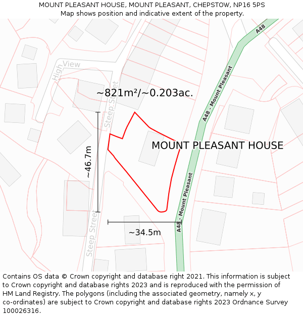 MOUNT PLEASANT HOUSE, MOUNT PLEASANT, CHEPSTOW, NP16 5PS: Plot and title map