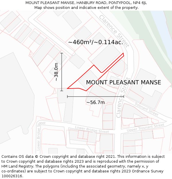 MOUNT PLEASANT MANSE, HANBURY ROAD, PONTYPOOL, NP4 6JL: Plot and title map