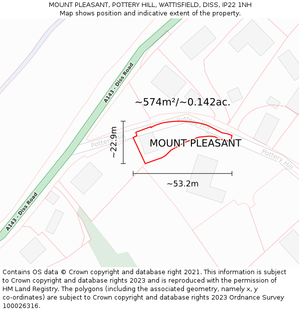 MOUNT PLEASANT, POTTERY HILL, WATTISFIELD, DISS, IP22 1NH: Plot and title map