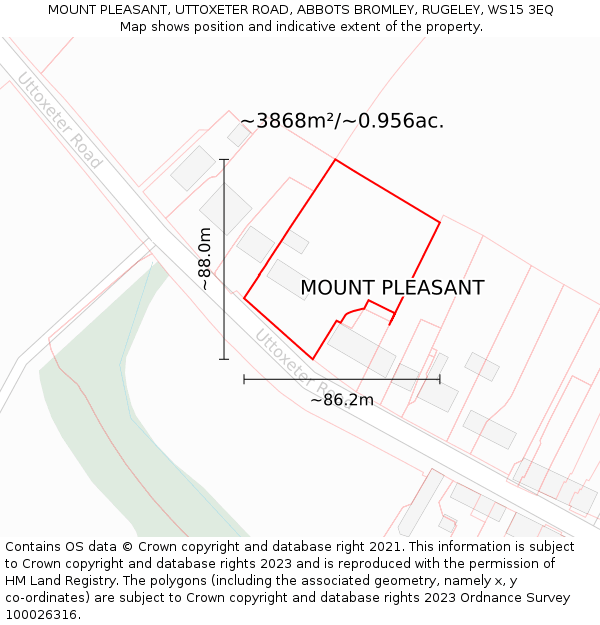 MOUNT PLEASANT, UTTOXETER ROAD, ABBOTS BROMLEY, RUGELEY, WS15 3EQ: Plot and title map