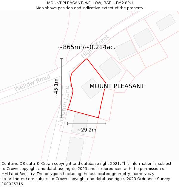 MOUNT PLEASANT, WELLOW, BATH, BA2 8PU: Plot and title map