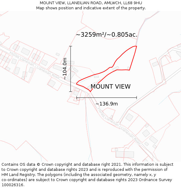 MOUNT VIEW, LLANEILIAN ROAD, AMLWCH, LL68 9HU: Plot and title map