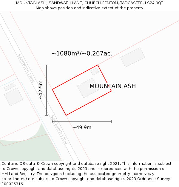 MOUNTAIN ASH, SANDWATH LANE, CHURCH FENTON, TADCASTER, LS24 9QT: Plot and title map