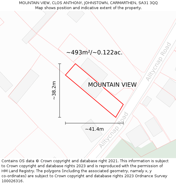 MOUNTAIN VIEW, CLOS ANTHONY, JOHNSTOWN, CARMARTHEN, SA31 3QQ: Plot and title map