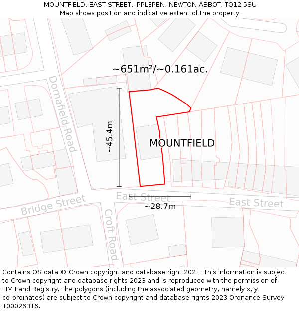 MOUNTFIELD, EAST STREET, IPPLEPEN, NEWTON ABBOT, TQ12 5SU: Plot and title map