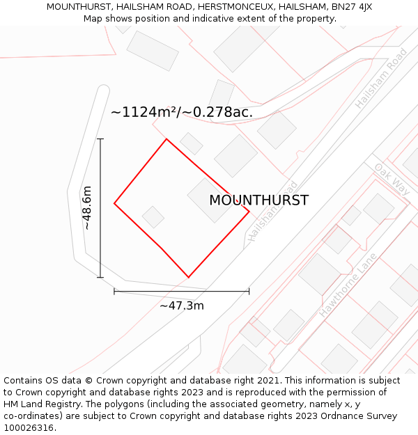 MOUNTHURST, HAILSHAM ROAD, HERSTMONCEUX, HAILSHAM, BN27 4JX: Plot and title map