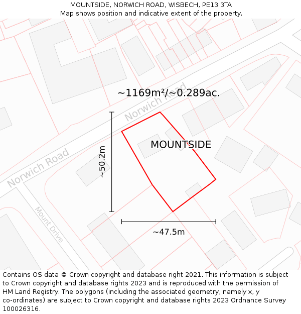 MOUNTSIDE, NORWICH ROAD, WISBECH, PE13 3TA: Plot and title map