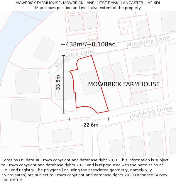 MOWBRICK FARMHOUSE, MOWBRICK LANE, HEST BANK, LANCASTER, LA2 6DL: Plot and title map