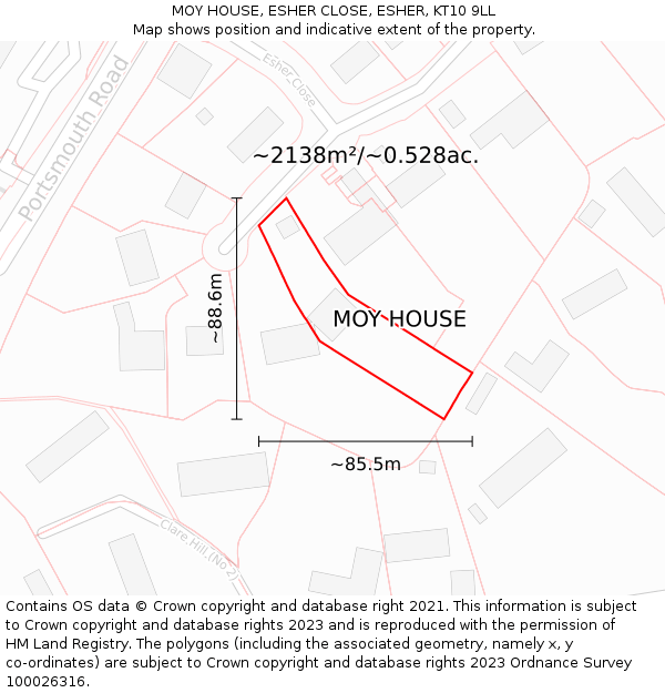 MOY HOUSE, ESHER CLOSE, ESHER, KT10 9LL: Plot and title map