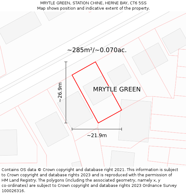 MRYTLE GREEN, STATION CHINE, HERNE BAY, CT6 5SS: Plot and title map