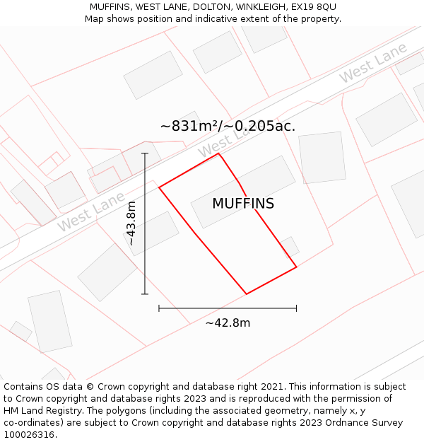 MUFFINS, WEST LANE, DOLTON, WINKLEIGH, EX19 8QU: Plot and title map