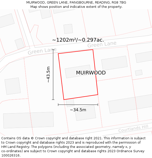 MUIRWOOD, GREEN LANE, PANGBOURNE, READING, RG8 7BG: Plot and title map