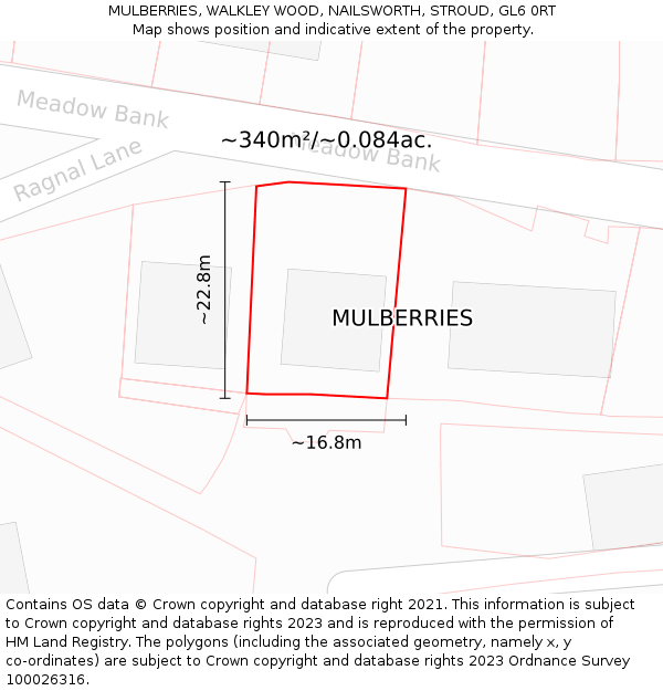 MULBERRIES, WALKLEY WOOD, NAILSWORTH, STROUD, GL6 0RT: Plot and title map