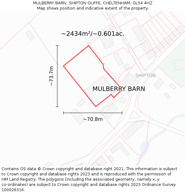 MULBERRY BARN, SHIPTON OLIFFE, CHELTENHAM, GL54 4HZ: Plot and title map