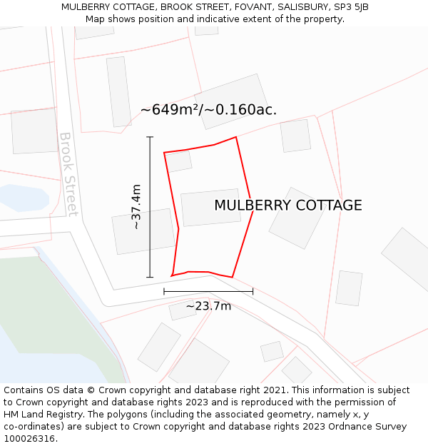 MULBERRY COTTAGE, BROOK STREET, FOVANT, SALISBURY, SP3 5JB: Plot and title map
