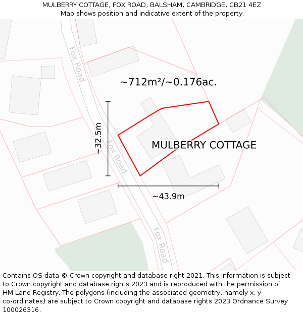 MULBERRY COTTAGE, FOX ROAD, BALSHAM, CAMBRIDGE, CB21 4EZ: Plot and title map