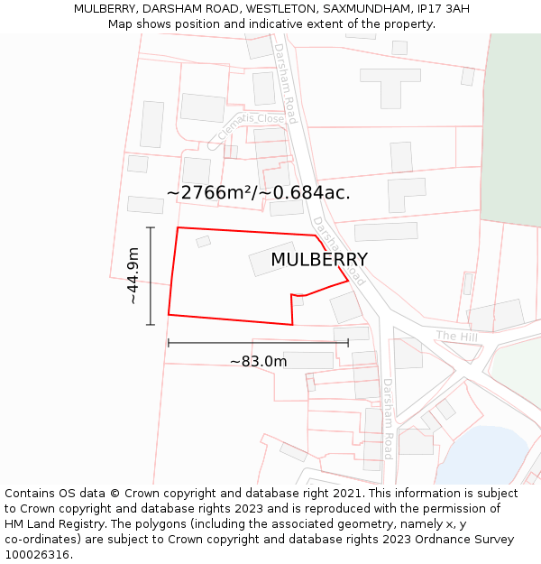 MULBERRY, DARSHAM ROAD, WESTLETON, SAXMUNDHAM, IP17 3AH: Plot and title map