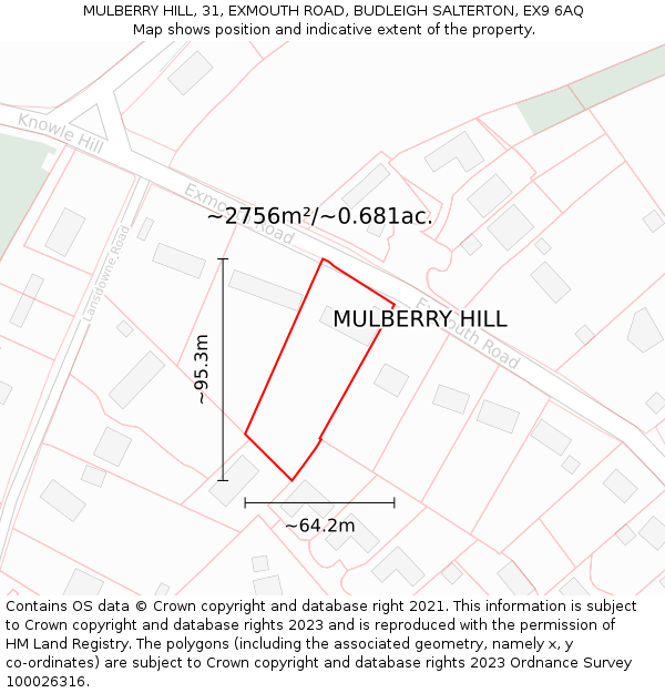 MULBERRY HILL, 31, EXMOUTH ROAD, BUDLEIGH SALTERTON, EX9 6AQ: Plot and title map