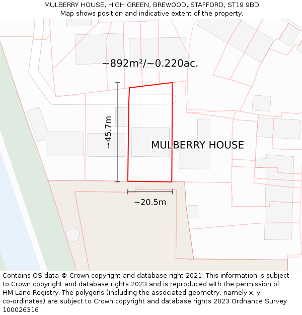 MULBERRY HOUSE, HIGH GREEN, BREWOOD, STAFFORD, ST19 9BD: Plot and title map