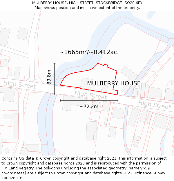 MULBERRY HOUSE, HIGH STREET, STOCKBRIDGE, SO20 6EY: Plot and title map