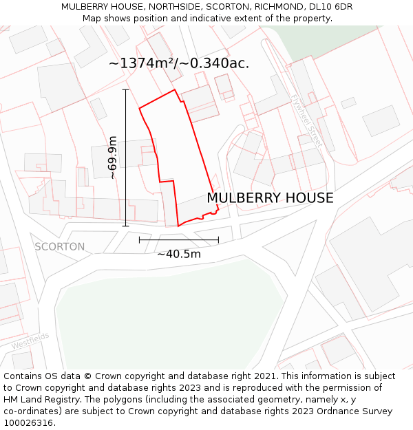 MULBERRY HOUSE, NORTHSIDE, SCORTON, RICHMOND, DL10 6DR: Plot and title map