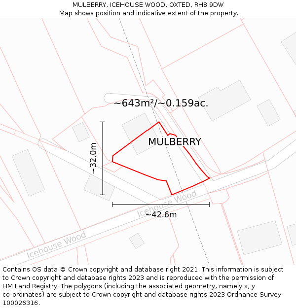 MULBERRY, ICEHOUSE WOOD, OXTED, RH8 9DW: Plot and title map