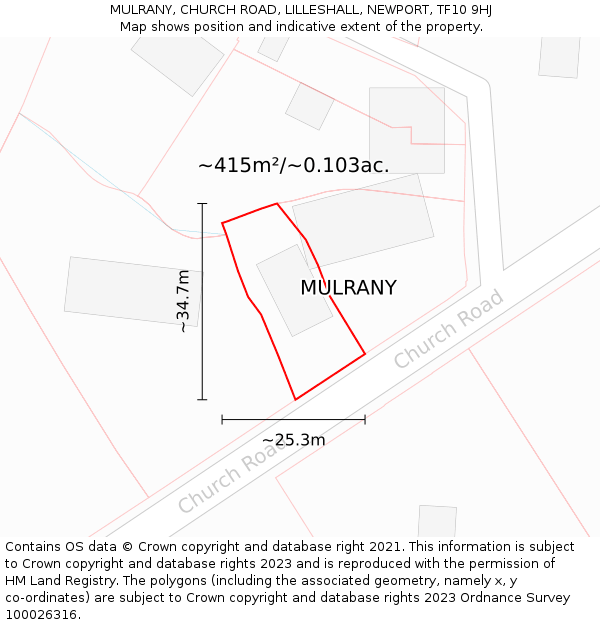 MULRANY, CHURCH ROAD, LILLESHALL, NEWPORT, TF10 9HJ: Plot and title map