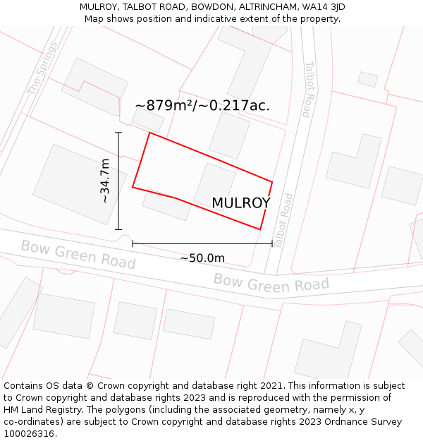 MULROY, TALBOT ROAD, BOWDON, ALTRINCHAM, WA14 3JD: Plot and title map