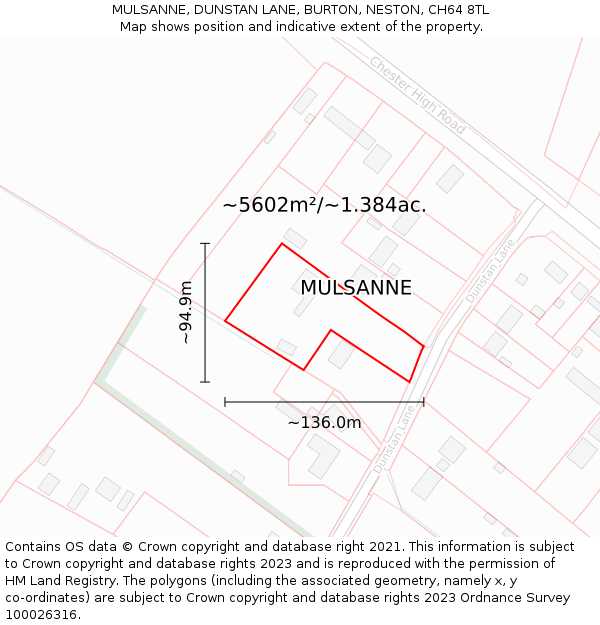 MULSANNE, DUNSTAN LANE, BURTON, NESTON, CH64 8TL: Plot and title map