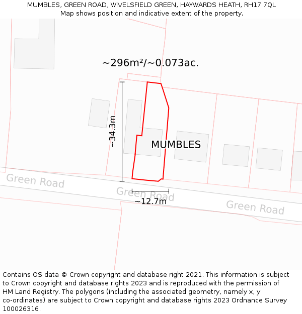 MUMBLES, GREEN ROAD, WIVELSFIELD GREEN, HAYWARDS HEATH, RH17 7QL: Plot and title map