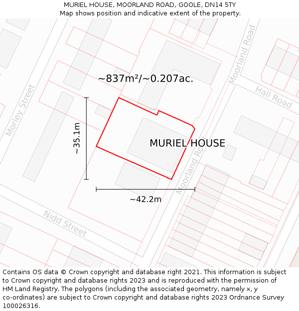 MURIEL HOUSE, MOORLAND ROAD, GOOLE, DN14 5TY: Plot and title map