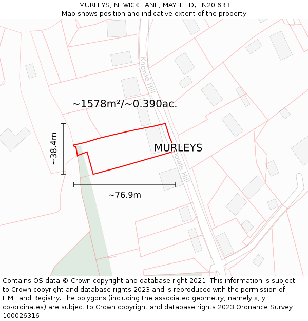 MURLEYS, NEWICK LANE, MAYFIELD, TN20 6RB: Plot and title map