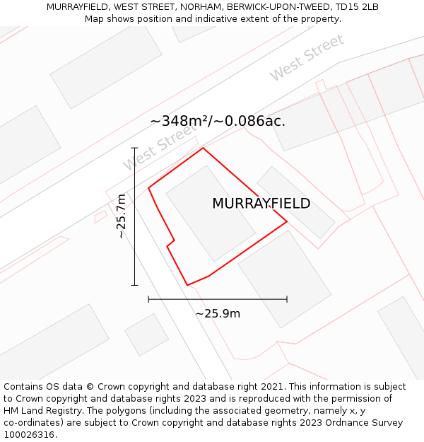 MURRAYFIELD, WEST STREET, NORHAM, BERWICK-UPON-TWEED, TD15 2LB: Plot and title map