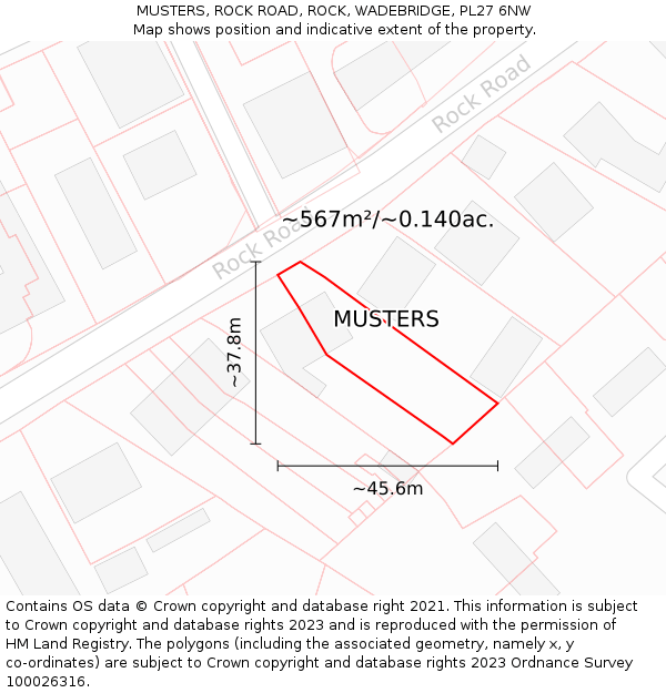 MUSTERS, ROCK ROAD, ROCK, WADEBRIDGE, PL27 6NW: Plot and title map